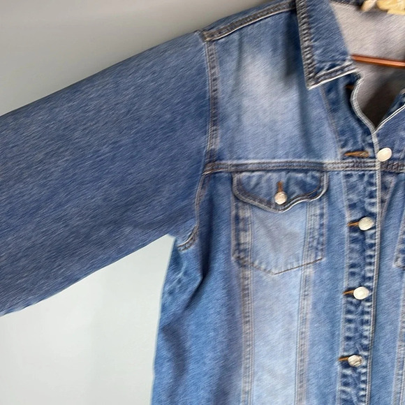 VINTAGE 90’s Cotton Ginny Plus Medium Wash Jean Jacket Fade Wash Loose 1X (S) - Picture 6 of 11